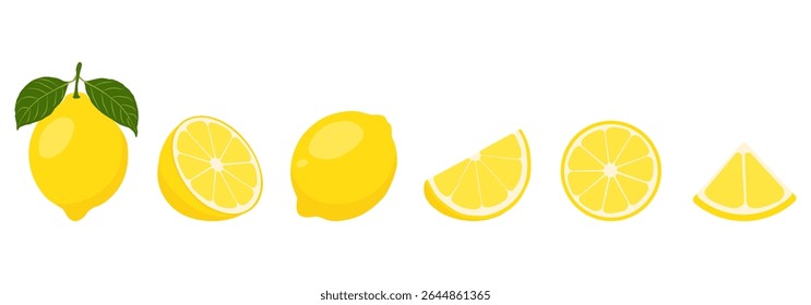 Fresh lemon fruit. Collection of lemon vector icons isolated on white background. Vector illustration