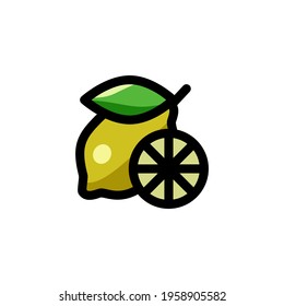 Fresh Lemon Fruit Color Outline Style Icon Logo Vector Illustration.
