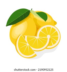 Fresh Lemon Fruit, Half Slice of Lemon and Chopped Lemon, Lemon Illustration Vector Collection