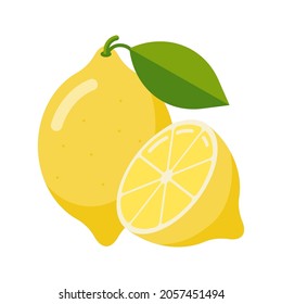 Fresh Lemon Fruit Icon. Flat Style. Sliced ripe citrus illustration for logo, menu, emblem, template, stickers, prints, food package design and decoration