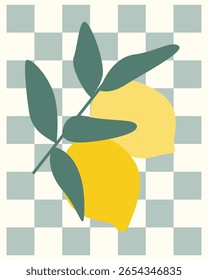 Fresh Lemon Fruit. Lime Citrus in Amalfi Style Graphic Illustration. Mediterranean Summer Travel and Resort Rest Theme. Retro Vintage Poster Background Print. Tourism Agency card Invitation 