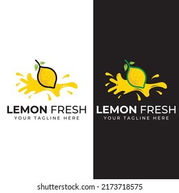 Fresh lemon fruit logo with leaves and fresh drink of lemon fruit. Modern vector illustration logo.
