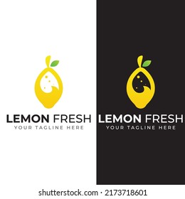 Fresh lemon fruit logo with leaves and fresh drink of lemon fruit. Modern vector illustration logo.