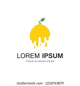 Fresh lemon fruit logo with leaves, for fresh lemon fruit drink.