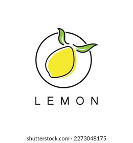 Logo de la fruta fresca de limón con plantilla de ilustración de hojas. Logotipo para jugo de limón, jardín de limón, frutería, vector moderno.