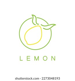 Fresh lemon fruit logo with leaves illustration template. Logo for lemon juice,lemon garden,fruit shop,modern vector.