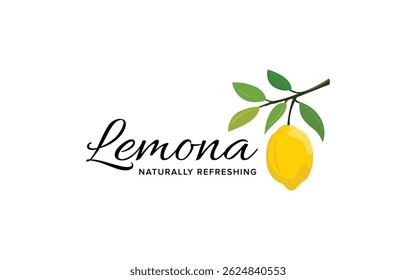 Fresh Lemon Fruit on Branch with Green Leaves Illustration