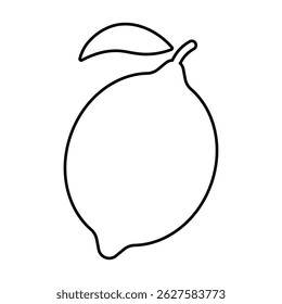 Fresh lemon fruit outline style. Citrus isolated on white background. lemon icon for lemonade juice, vitamin C.Ideal for emblem natural product, farmers market, cosmetic.Flat line Vector illustration.