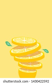 Fresh lemon fruit summer Pop art slices and green leaves. Beautiful pastel colour design elements, perfect for prints, wallpaper and background - Vector