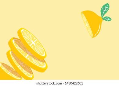 Fresh lemon fruit summer Pop art slices and green leaves. Beautiful pastel colour design elements, perfect for prints, wallpaper and background - Vector