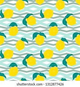 Fresh lemon fruit tropical pattern. Geometric background with exotic juicy lemon 