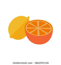 Fresh lemon fruit, whole and half on white background. Used to add to black and green tea. Vector Illustration.