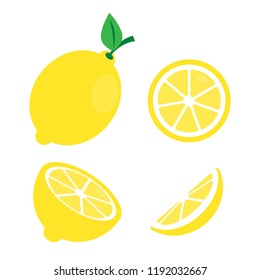 Fresh lemon fruits with branch and slice icon vector illustration