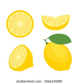 Fresh lemon fruits, collection of vector illustrations