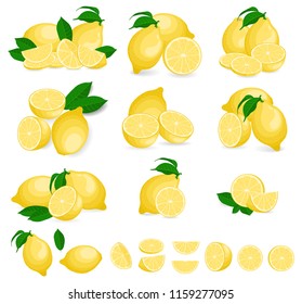 Fresh lemon fruits, collection of vector illustrations
