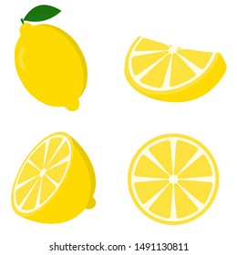 Fresh lemon fruits, collection of vector illustrations isolated on white background