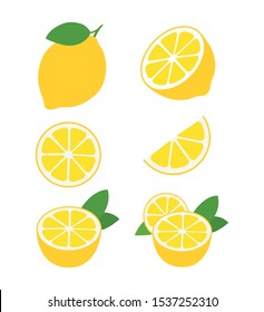 Fresh lemon fruits collection of vector illustrations isolated on white