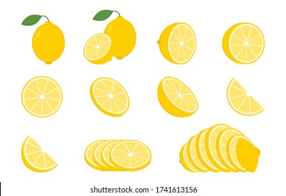 Fresh lemon fruits, collection of vector illustrations