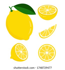 Fresh lemon fruits, collection of vector illustrations