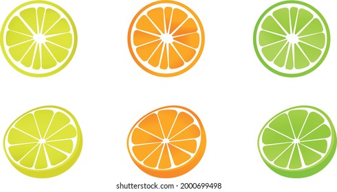 Fresh lemon fruits, collection of vector illustrations