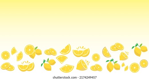 Fresh lemon fruits decoration background. Yellow lemon illustration banner. Vector illustration.