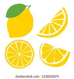 Fresh lemon fruits, flat vector illustrations