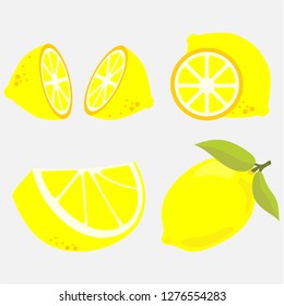 Fresh lemon fruits, flat vector illustrations.