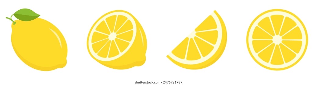Fresh lemon fruits icon set. Yellow lemon fruit vector.
