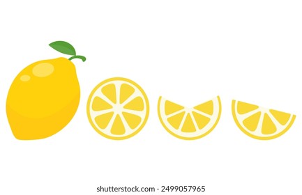 Fresh lemon fruits icon set isolated on white background.