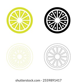 Fresh lemon fruits icon set with line art on transparent background. Fresh, juicy, ripe citrus collection.