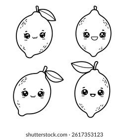 Fresh lemon fruits icon set. Yellow lemon fruit vector.