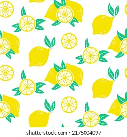 Fresh lemon fruits seamless pattern,citrus sliced fruits white background