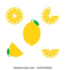 Fresh lemon fruits, vector illustration on white background. 