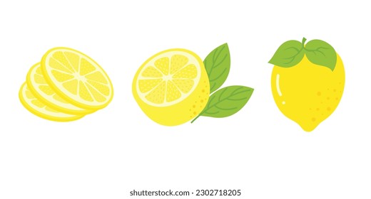 Fresh Lemon Illustration Isolated In White Background. Lemon Slice Cartoon Illustration.