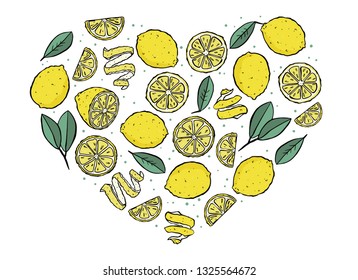 fresh lemon isolated on white heart love