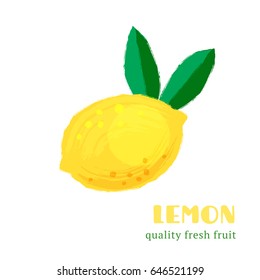 Fresh lemon isolated on white background. Healthy food for the design of menu. Hand-drawn color fruit design. Vector illustration.