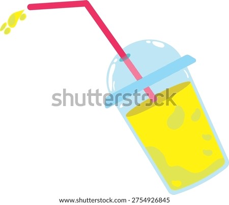 Fresh Lemon Juice Drink in Plastic Cup with Straw Illustration