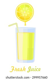 Fresh lemon juice in glass. Isolated on white. Vector illustration