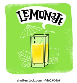 fresh lemon juice, slice with leaves. vector illustration isolated. lemonade juice isolated