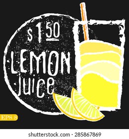 Fresh Lemon Juice Vector Illustration in Retro Style. Vector collection drinks menu