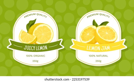 Fresh Lemon Label Design with Bright Yellow Citrus Fruit Vector Template