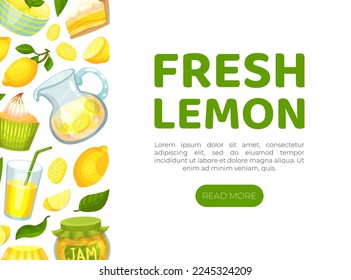 Fresh lemon landing page template. Eco organic vegetarian product web banner, website cartoon vector