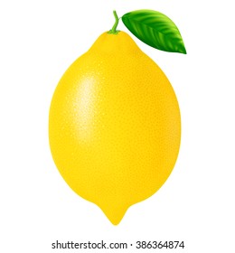 Fresh lemon with leaf isolated on white background. Realistic vector illustration.