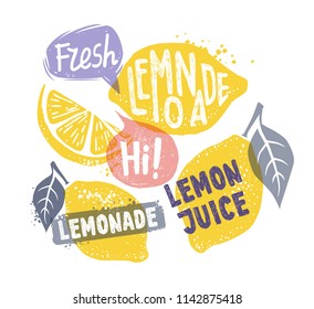 fresh lemon with leaf and text. Vector