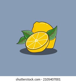 Fresh lemon with leaves. Flat design illustration