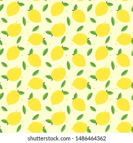 Fresh lemon with leaves seamless pattern vector illustration - Print design ,fabric,wallpaper, stationary and backgrounds.