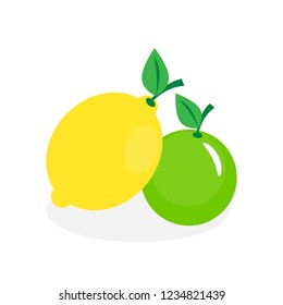 Fresh lemon and lime with leaves vector illustration