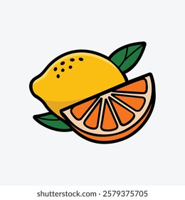 Fresh Lemon and Orange Wedge – Modern Vector Art, Flat Lemon and Orange Slice Vector Illustration