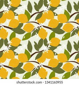 Fresh lemon seamless pattern. Summer fresh background. Citrus fruit pattern for textile, paper or printing.