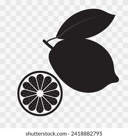 Silhouette de limón fresco, icono de frutas anaranjadas, colección de ilustraciones vectoriales. Ilustración vectorial de limón.